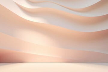 3Dイラスト風背景。淡いサーモンピンクの曲線的な壁と床がある抽象的な空間