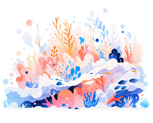 Fototapeta na wymiar Flat abstract design of a coral reef underwater sea, minimalism illustration, website, Ul design