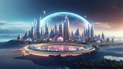 Fototapeta premium Space city. AI Generative