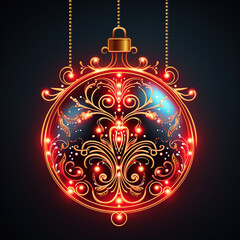 Christmas ball with ornaments on a dark background. Vector illustration. 