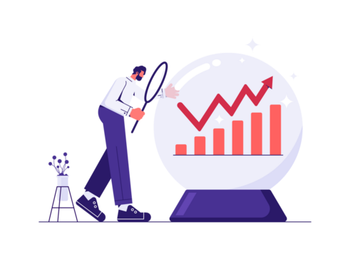 Forecast or prediction, investment opportunity, analysis stock market or economic direction, trend or business vision concept, businessman predict the future