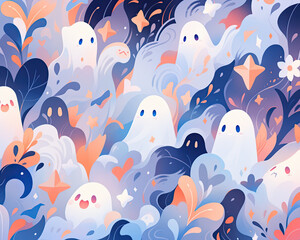 Halloween flat abstract design of a spooky ghost, minimalism illustration, website, Ul design