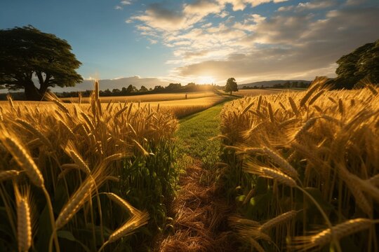 Image of lush wheat field. Generative AI