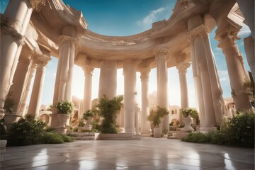 Temple columns wedding digital backdrop photography background wedding ancient palace maternity props floral wedding overlays garden props - obrazy, fototapety, plakaty