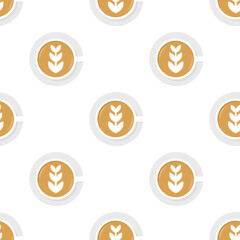 Top View of a cup of Latte art seamless pattern on white background.