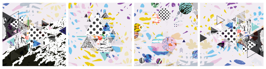 Different textures and shapes artistic vector illustration collage. Colorful abstract design, creative background for banner, brochure, card, invitation, flyer, placard, poster, report artwork	