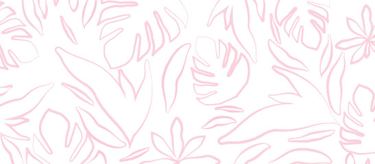 Abstract hand drawn flower art seamless pattern illustration. Cute botanical shapes, random childish doodle cutouts of tropical leaves, flowers and branches, decorative abstract art vector