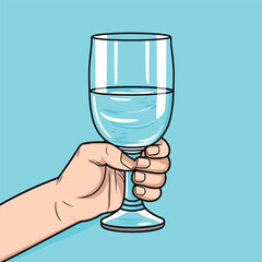 Hand holding glass of water. Drink more water concept. Vector