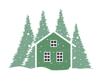 Hello winter. Winter illustration with snow houses snowflakes deer for cards and greetings vector illustration	