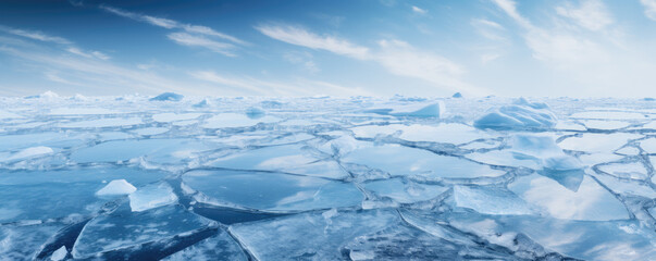 Fototapeta na wymiar Frozen lake under a blue sky in the winter