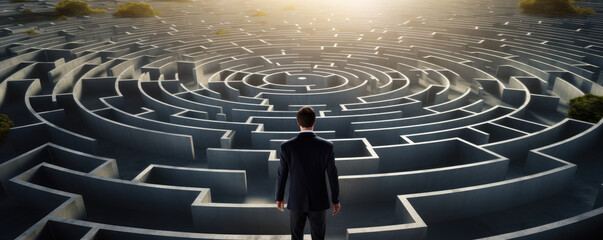 Businessman standing in the middle of a maze
