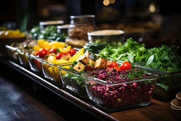 Fresh vegetables in a salad bar at a restaurant. Selective focus.
