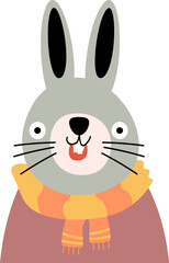 Funny face of Rabbit with winter costume . PNG .