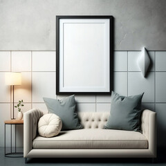 Blank Photo Frame Mockup in Living Room Interior