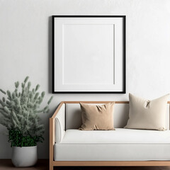 Blank Photo Frame Mockup in Living Room Interior