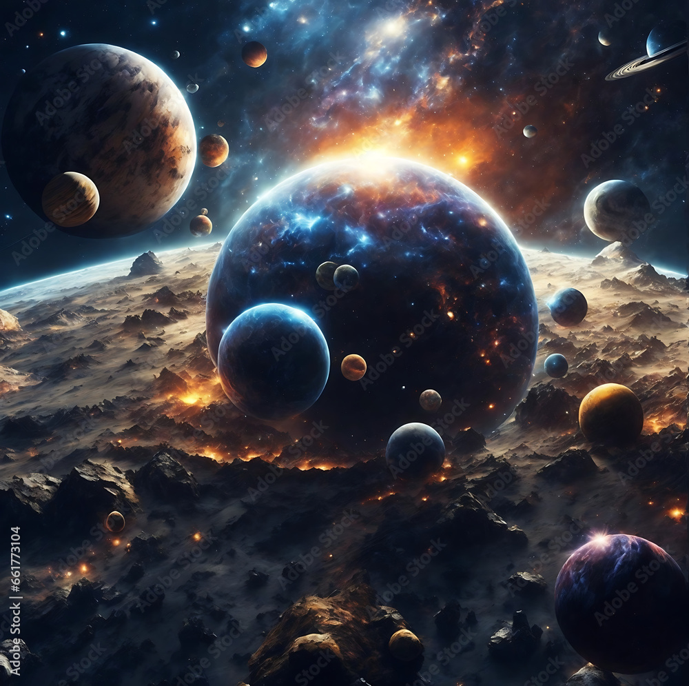 Wall mural planetary collisions and explosions in space. generative ai