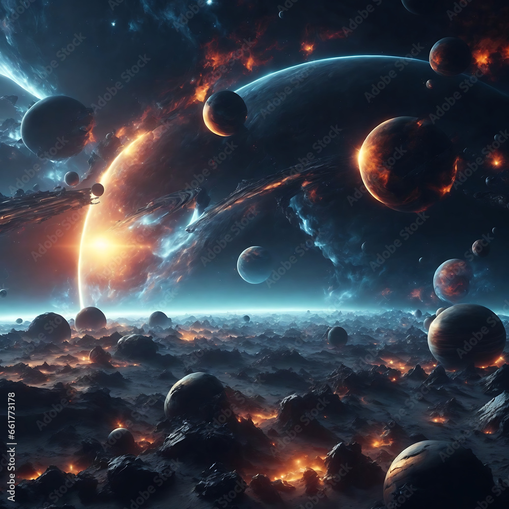 Canvas Prints planetary collisions and explosions in space. generative ai
