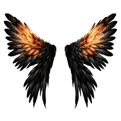 Black and Orange Demon Wings Isolated on Transparent Background