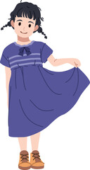 Happy girl in purple dress illustration