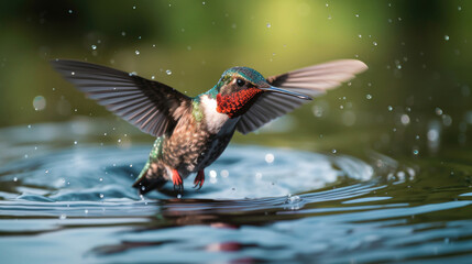 Obraz premium a beautiful hummingbird in Flight on water surface.