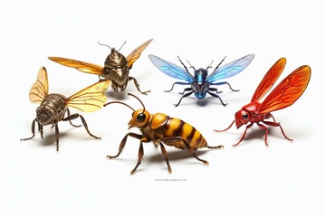 Insects on white background. Collection. Macro. Generative AI