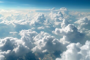 Fototapeta na wymiar Aerial view of fluffy clouds. Generative AI