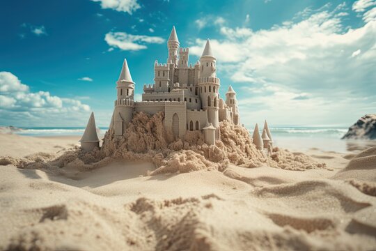 Building a sand castle. sand castle on a beach