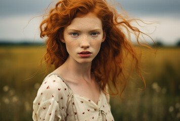 Portrait of a redhead girls in the countryside