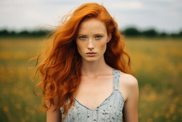Portrait of a redhead girls in the countryside