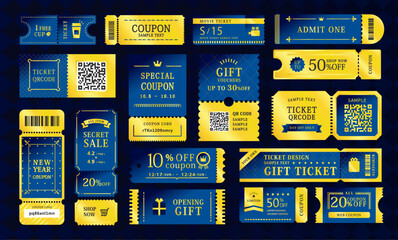 高級感のあるクーポン デザイン セット _ ベクター 素材 編集可能 ゴールド 青