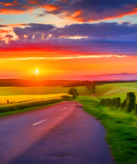 Country road with a beautiful sunset view landscape photography