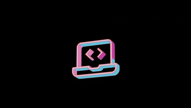 Bright laptop code icon is jumping merrily. Retro style. Alpha channel black. Looped from frame 120 to 240, Alpha BW at the end