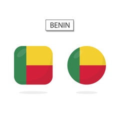 Flag of Benin 2 Shapes icon 3D cartoon style.