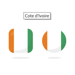Flag of Cote d Ivoire 2 Shapes icon 3D cartoon style.