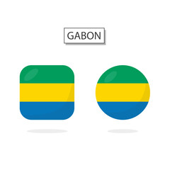 Flag of Gabon 2 Shapes icon 3D cartoon style.