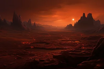 Fotobehang Otherworldly Mars landscape with unique surface features depicted in a panoramic view. Generative AI © Xiomara