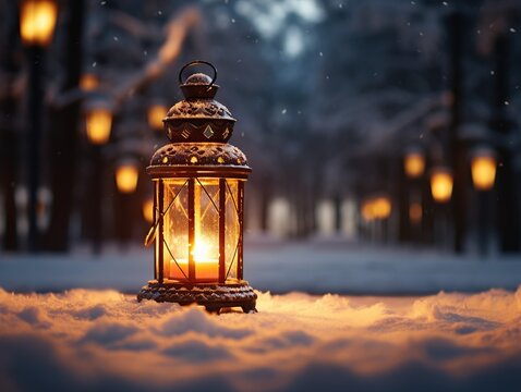 Christmas latern on snow background,merry Christmas 