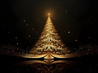 Luxury golden christmas tree background, ai generative