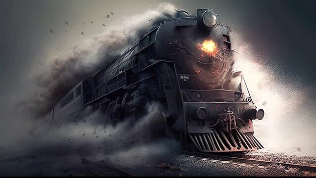 Train on the trail with smoke come out from it motion effect 