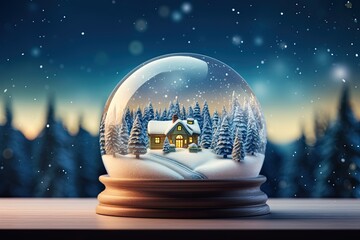 christmas snow globe vintage scene with tree and house