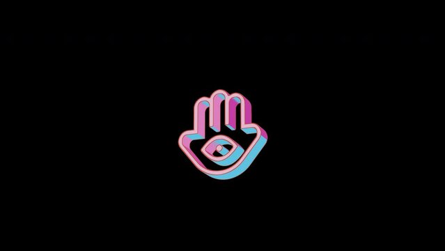 Bright hamsa icon is jumping merrily. Retro style. Alpha channel black. Looped from frame 120 to 240, Alpha BW at the end