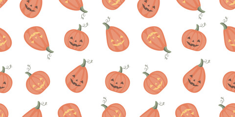 Halloween pattern with cute pumpkins on white background