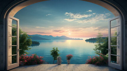 Image of panoramic beautiful sea lake