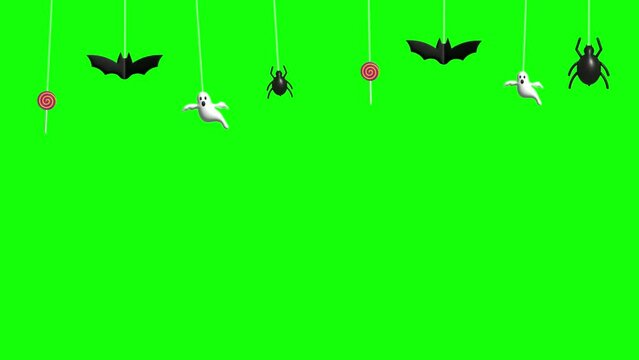 Happy Halloween concept, halloween element with bats and ghost in green screen 4K footage animation 