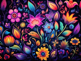 Fototapeta na wymiar Floral Background, cartoon colorful Floral pattern