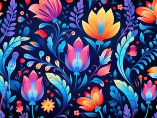 Fototapeta na wymiar Floral Background, cartoon colorful Floral pattern