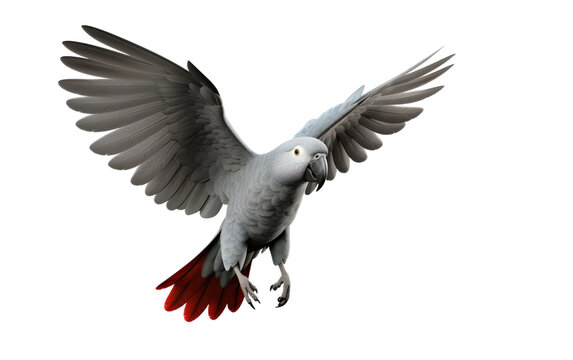 3D Cartoon Image African Grey Parrot on isolated background
