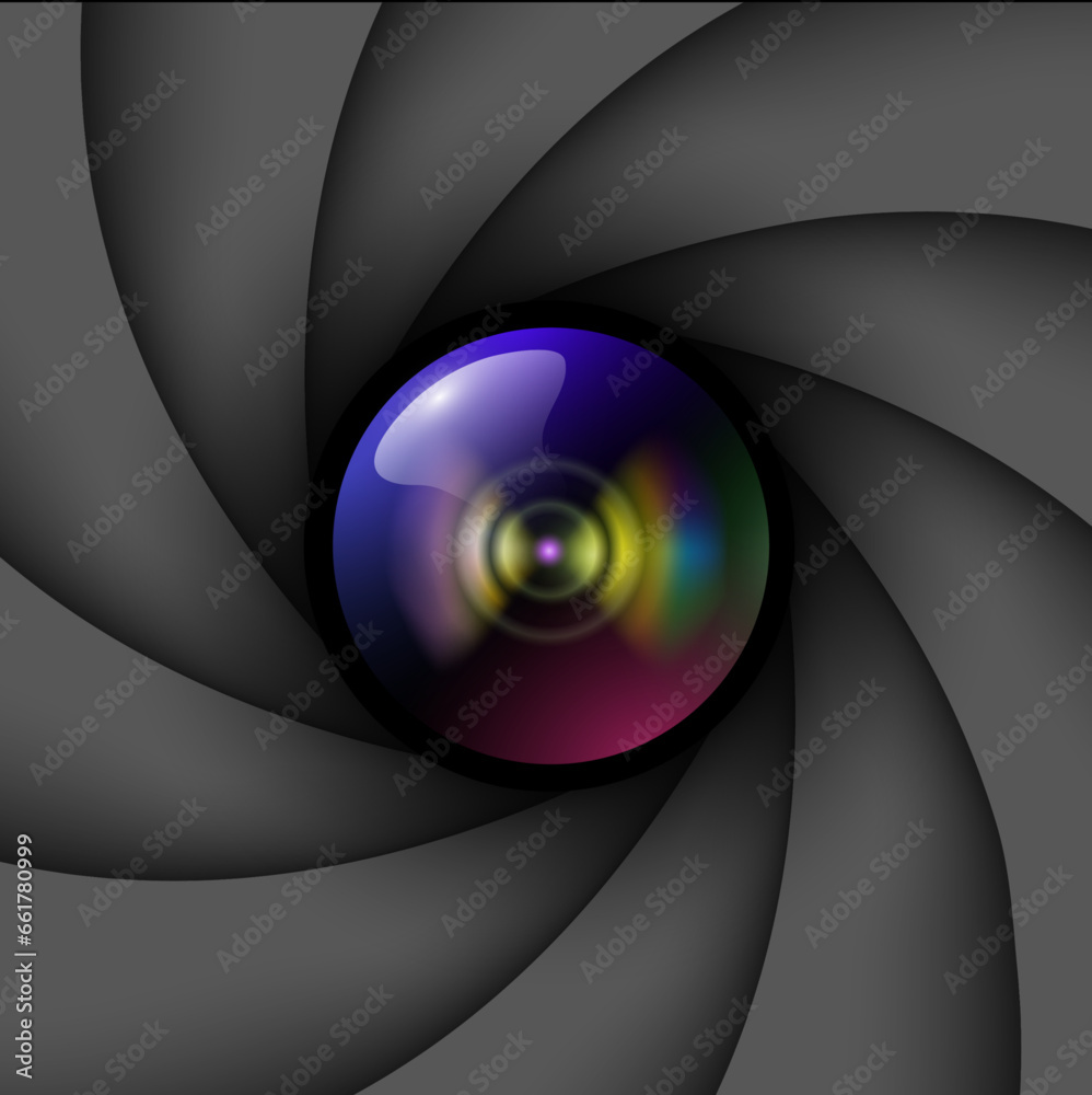 Poster background with camera lens shutter, abstract technology design.