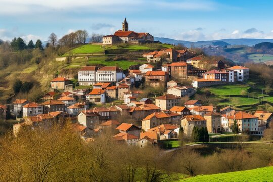 Villaviciosa town in Asturias, Spain with a scenic background. Generative AI