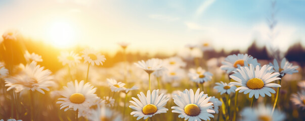 Field of daisies with sunshine